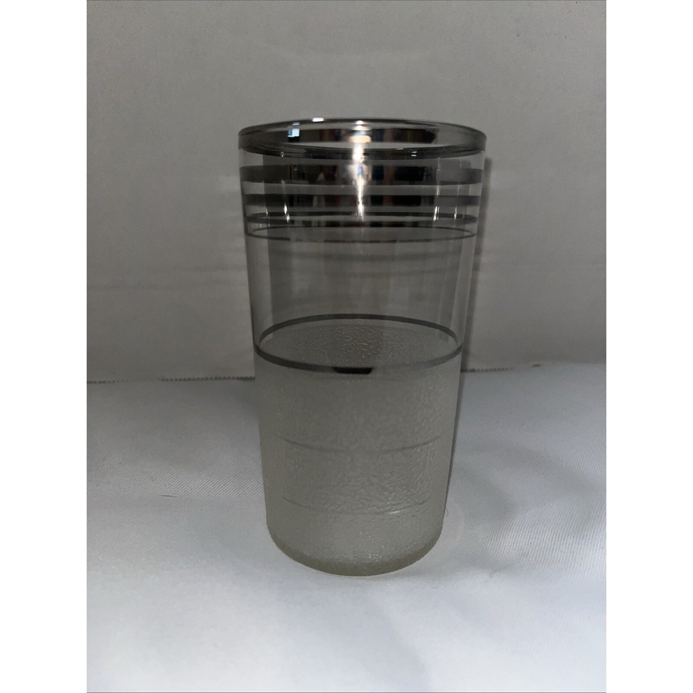 Vintage Barware Frost Bottom Glassβ Silver Bands Drinking Glass West Virginia